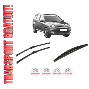 Set 3 stergatoare CITROEN C-CROSSER ENTERPRISE (VU_, VV_) din 2009, pentru parbriz si luneta fata si spate auto, Bosch Twin-Aerotwin Retrofit, din cauciuc siliconat rezistent, 4 Stickere Auto CITROEN