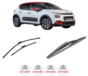Set 3 stergatoare CITROEN C3 III Van (SX_, SY_) din 2016-2019, pentru parbriz si luneta fata si spate auto, Bosch Twin-Aerotwin, din cauciuc siliconat rezistent, 4 Stickere Auto CITROEN - Img 2