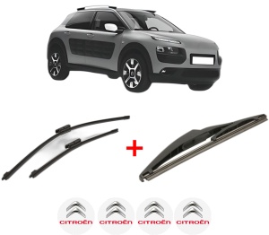 Set 3 stergatoare CITROEN C4 CACTUS din 2014 - 2018, pentru parbriz si luneta fata si spate auto, Bosch Twin, din cauciuc siliconat rezistent, 4 Stickere Auto CITROEN v3581
