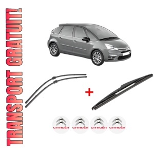 Set 3 stergatoare CITROEN C4 PICASSO I MPV (UD_) din 2006 - 2013, pentru parbriz si luneta fata si spate auto, Valeo Silencio, din cauciuc siliconat rezistent, 4 Stickere Auto CITROEN