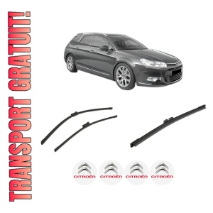 Set 3 stergatoare CITROEN C5 III Break (RW_) din 2008-2017, pentru parbriz si luneta fata si spate auto, Bosch Aerotwin-Aerotwin, din cauciuc siliconat rezistent, 4 Stickere Auto CITROEN