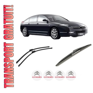 Set 3 stergatoare CITROEN C6 (TD_) din 2005-2012, pentru parbriz si luneta fata si spate auto, Bosch Twin-Aerotwin Multi, din cauciuc siliconat rezistent, 4 Stickere Auto CITROEN