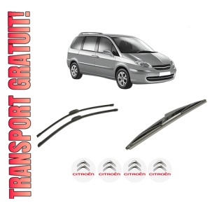 Set 3 stergatoare CITROEN C8 (EA_, EB_) din 2002-2012, pentru parbriz si luneta fata si spate auto, Bosch Twin-Aerotwin Retrofit, din cauciuc siliconat rezistent, 4 Stickere Auto CITROEN