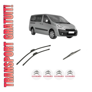 Set 3 stergatoare CITROEN JUMPY II (VF7) din 2007-2016, pentru parbriz si luneta fata si spate auto, Bosch Twin-Aerotwin Retrofit, din cauciuc siliconat rezistent, 4 Stickere Auto CITROEN