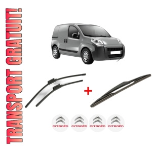 Set 3 stergatoare CITROEN NEMO Box Body/MPV (AA_) din 2008, pentru parbriz si luneta fata si spate auto, Bosch Twin, din cauciuc siliconat rezistent, 4 Stickere Auto CITROEN