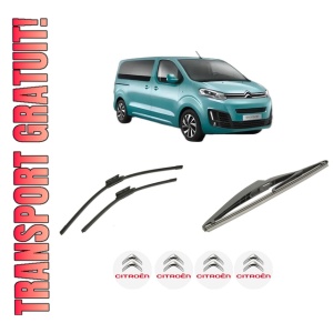 Set 3 stergatoare CITROEN SPACETOURER Bus (V_) din 2016-2023, pentru parbriz si luneta fata si spate auto, Bosch Twin-Aerotwin, din cauciuc siliconat rezistent, 4 Stickere Auto CITROEN