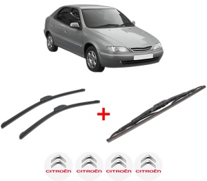 Set 3 stergatoare CITROEN XSARA (N1) din 1997 - 2005, pentru parbriz si luneta fata si spate auto, Bosch Twin, din cauciuc siliconat rezistent, 4 Stickere Auto CITROEN v11255