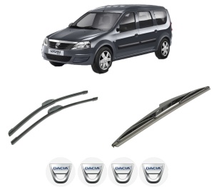 Set 3 stergatoare DACIA LOGAN MCV (KS_) din 2007-2013, pentru parbriz si luneta fata si spate auto, Bosch Twin-Aerotwin Retrofit, din cauciuc siliconat rezistent, 4 Stickere Auto DACIA - Img 2