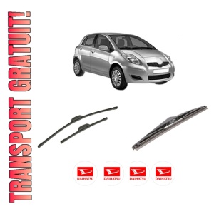 Set 3 stergatoare DAIHATSU CHARADE VIII din 2011, pentru parbriz si luneta fata si spate auto, Bosch Twin-Aerotwin Retrofit, din cauciuc siliconat rezistent, 4 Stickere Auto DAIHATSU