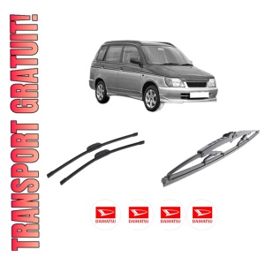 Set 3 stergatoare DAIHATSU GRAN MOVE (G3) din 1996-2002, pentru parbriz si luneta fata si spate auto, Bosch Twin-Aerotwin Retrofit, din cauciuc siliconat rezistent, 4 Stickere Auto DAIHATSU
