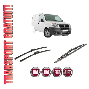 Set 3 stergatoare FIAT DOBLO Box Body/MPV (223_) din 2001-2010, pentru parbriz si luneta fata si spate auto, Bosch Twin-Aerotwin Retrofit, din cauciuc siliconat rezistent, 4 Stickere Auto FIAT