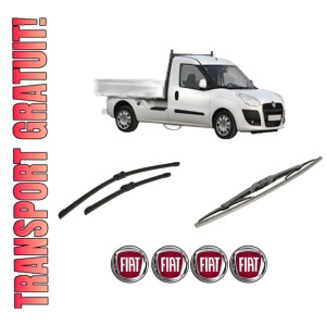 Set 3 stergatoare FIAT DOBLO Platform/Chassis (263_) din 2010-2023, pentru parbriz si luneta fata si spate auto, Bosch Twin-Aerotwin, din cauciuc siliconat rezistent, 4 Stickere Auto FIAT