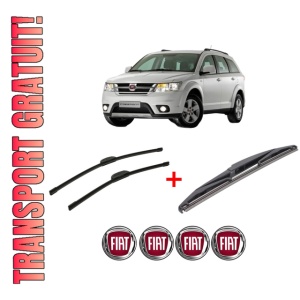 Set 3 stergatoare FIAT FREEMONT (345_) din 2011 - 2016, pentru parbriz si luneta fata si spate auto, Bosch Twin, din cauciuc siliconat rezistent, 4 Stickere Auto FIAT