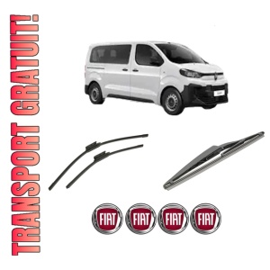 Set 3 stergatoare FIAT SCUDO Bus din 2022-2023, pentru parbriz si luneta fata si spate auto, Bosch Twin-Aerotwin, din cauciuc siliconat rezistent, 4 Stickere Auto FIAT