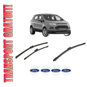 Set 3 stergatoare FORD ECOSPORT din 2012-2022, pentru parbriz si luneta fata si spate auto, Bosch Aerotwin-Aerotwin, din cauciuc siliconat rezistent, 4 Stickere Auto FORD