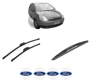 Set 3 stergatoare FORD FIESTA V (JH_, JD_) din 2001-2008, pentru parbriz si luneta fata si spate auto, Bosch Twin-Aerotwin Retrofit, din cauciuc siliconat rezistent, 4 Stickere Auto FORD - Img 2