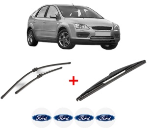 Set 3 stergatoare FORD FOCUS II (DA_, HCP, DP) din 2004 - 2012, pentru parbriz si luneta fata si spate auto, Valeo Silencio, din cauciuc siliconat rezistent, 4 Stickere Auto FORD v13840