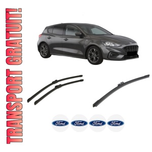 Set 3 stergatoare FORD FOCUS IV (HN) din 2018-2022, pentru parbriz si luneta fata si spate auto, Bosch Aerotwin-Aerotwin, din cauciuc siliconat rezistent, 4 Stickere Auto FORD