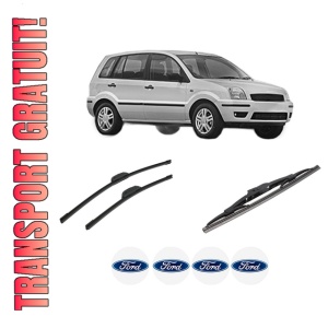 Set 3 stergatoare FORD FUSION (JU_) din 2002-2012, pentru parbriz si luneta fata si spate auto, Bosch Twin-Aerotwin Retrofit, din cauciuc siliconat rezistent, 4 Stickere Auto FORD