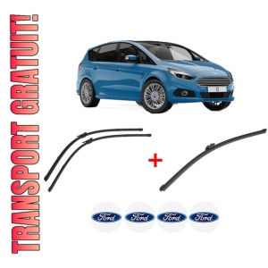 Set 3 stergatoare FORD GALAXY III (CK) din 2015 - 2018, pentru parbriz si luneta fata si spate auto, Valeo Silencio Xtrm, din cauciuc siliconat rezistent, 4 Stickere Auto FORD