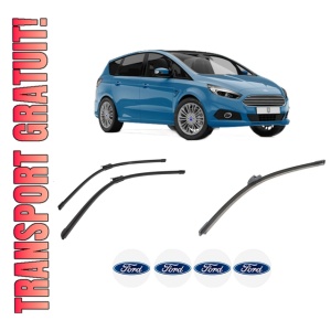 Set 3 stergatoare FORD GALAXY III (CK) din 2015-2021, pentru parbriz si luneta fata si spate auto, Bosch Aerotwin-Aerotwin, din cauciuc siliconat rezistent, 4 Stickere Auto FORD
