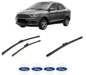 Set 3 stergatoare FORD KA+ III Saloon (TK, FK) din 2016, pentru parbriz si luneta fata si spate auto, Bosch Aerotwin-Aerotwin, din cauciuc siliconat rezistent, 4 Stickere Auto FORD - Img 2