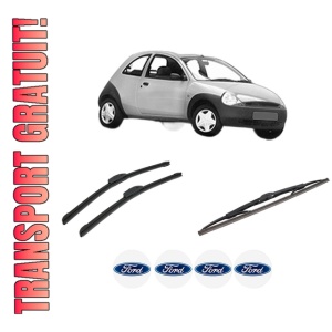 Set 3 stergatoare FORD KA (RB_) din 1996-2008, pentru parbriz si luneta fata si spate auto, Bosch Twin-Aerotwin Retrofit, din cauciuc siliconat rezistent, 4 Stickere Auto FORD