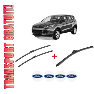 Set 3 stergatoare FORD KUGA II VAN din 2014 - 2019, pentru parbriz si luneta fata si spate auto, Bosch Aerotwin, din cauciuc siliconat rezistent, 4 Stickere Auto FORD