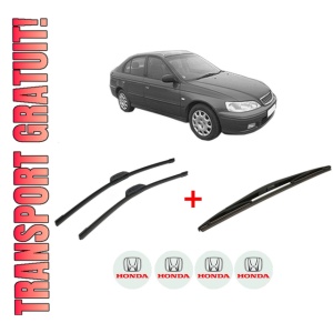 Set 3 stergatoare HONDA ACCORD VI Hatchback (CH, CL) din 1999 - 2002, pentru parbriz si luneta fata si spate auto, Bosch Twin, din cauciuc siliconat rezistent, 4 Stickere Auto HONDA
