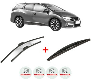 Set 3 stergatoare HONDA CIVIC IX Tourer (FK) din 2014 - 2016, pentru parbriz si luneta fata si spate auto, Bosch Twin, din cauciuc siliconat rezistent, 4 Stickere Auto HONDA v5801