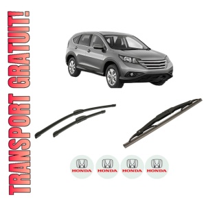 Set 3 stergatoare HONDA CR-V IV (RM_) din 2012-2015, pentru parbriz si luneta fata si spate auto, Bosch Twin-Aerotwin Retrofit, din cauciuc siliconat rezistent, 4 Stickere Auto HONDA