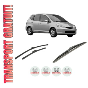 Set 3 stergatoare HONDA JAZZ II (GD_, GE3, GE2) din 2002-2008, pentru parbriz si luneta fata si spate auto, Bosch Twin-Aerotwin Retrofit, din cauciuc siliconat rezistent, 4 Stickere Auto HONDA