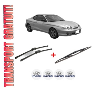 Set 3 stergatoare HYUNDAI COUPE I (RD) din 1996 - 2002, pentru parbriz si luneta fata si spate auto, Bosch Twin, din cauciuc siliconat rezistent, 4 Stickere Auto HYUNDAI