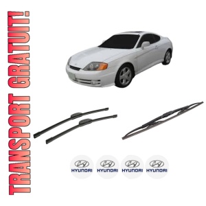 Set 3 stergatoare HYUNDAI COUPE II (GK) din 2001-2009, pentru parbriz si luneta fata si spate auto, Bosch Twin-Aerotwin Retrofit, din cauciuc siliconat rezistent, 4 Stickere Auto HYUNDAI