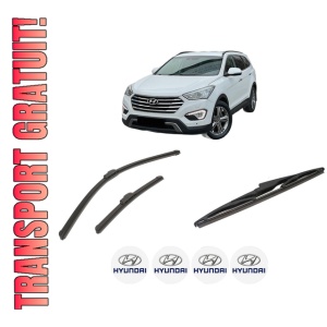 Set 3 stergatoare HYUNDAI GRAND SANTA FÉ din 2013-2018, pentru parbriz si luneta fata si spate auto, Bosch Twin-Aerotwin Retrofit, din cauciuc siliconat rezistent, 4 Stickere Auto HYUNDAI