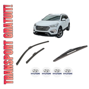 Set 3 stergatoare HYUNDAI GRAND SANTA FÉ din 2013-2018, pentru parbriz si luneta fata si spate auto, Bosch Twin-Aerotwin Retrofit, din cauciuc siliconat rezistent, 4 Stickere Auto HYUNDAI