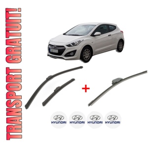Set 3 stergatoare HYUNDAI i30 Coupe din 2013 - 2017, pentru parbriz si luneta fata si spate auto, Bosch Aerotwin, din cauciuc siliconat rezistent, 4 Stickere Auto HYUNDAI