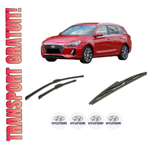 Set 3 stergatoare HYUNDAI i30 Estate (PDE) din 2017-2020, pentru parbriz si luneta fata si spate auto, Bosch Twin-Aerotwin Retrofit, din cauciuc siliconat rezistent, 4 Stickere Auto HYUNDAI