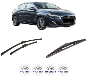 Set 3 stergatoare HYUNDAI i30 FASTBACK (PDE, PDEN) din 2017-2024, pentru parbriz si luneta fata si spate auto, Bosch Twin-Aerotwin Retrofit, din cauciuc siliconat rezistent, 4 Stickere Auto HYUNDAI - Img 2