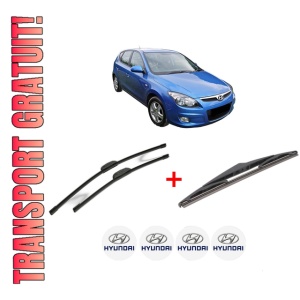 Set 3 stergatoare HYUNDAI i30 (FD) din 2007 - 2011, pentru parbriz si luneta fata si spate auto, Bosch Twin, din cauciuc siliconat rezistent, 4 Stickere Auto HYUNDAI