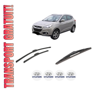 Set 3 stergatoare HYUNDAI ix35 (LM, EL, ELH) din 2009-2015, pentru parbriz si luneta fata si spate auto, Bosch Twin-Aerotwin Retrofit, din cauciuc siliconat rezistent, 4 Stickere Auto HYUNDAI