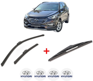 Set 3 stergatoare HYUNDAI SANTA FÉ III (DM, DMA) din 2012 - 2018, pentru parbriz si luneta fata si spate auto, Bosch Twin, din cauciuc siliconat rezistent, 4 Stickere Auto HYUNDAI v3996