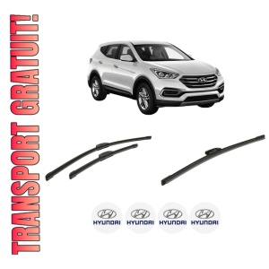 Set 3 stergatoare HYUNDAI SANTA FE IV (TM, TMA) din 2018-2022, pentru parbriz si luneta fata si spate auto, Bosch Aerotwin-Aerotwin Retrofit, din cauciuc siliconat rezistent, 4 Stickere Auto HYUNDAI