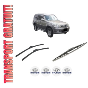 Set 3 stergatoare HYUNDAI TERRACAN (HP) din 2001-2006, pentru parbriz si luneta fata si spate auto, Bosch Twin-Aerotwin Retrofit, din cauciuc siliconat rezistent, 4 Stickere Auto HYUNDAI
