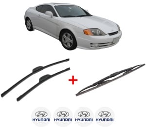 Set 3 stergatoare HYUNDAI TIBURON Coupe din 1996 - 2001, pentru parbriz si luneta fata si spate auto, Bosch Twin, din cauciuc siliconat rezistent, 4 Stickere Auto HYUNDAI v9401
