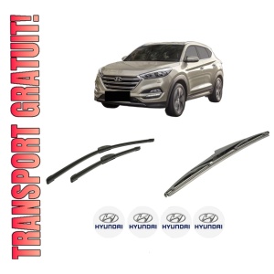 Set 3 stergatoare HYUNDAI TUCSON (TL, TLE) din 2015-2023, pentru parbriz si luneta fata si spate auto, Bosch Twin-Aerotwin Retrofit, din cauciuc siliconat rezistent, 4 Stickere Auto HYUNDAI