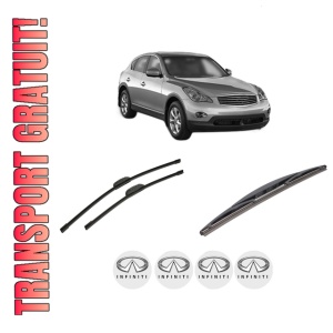 Set 3 stergatoare INFINITI EX din 2008-2013, pentru parbriz si luneta fata si spate auto, Bosch Twin-Aerotwin Retrofit, din cauciuc siliconat rezistent, 4 Stickere Auto INFINITI