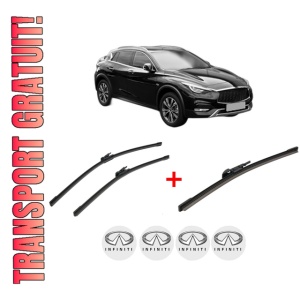 Set 3 stergatoare INFINITI QX30 din 2016, pentru parbriz si luneta fata si spate auto, Bosch Aerotwin, din cauciuc siliconat rezistent, 4 Stickere Auto INFINITI