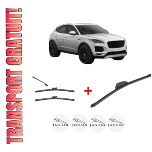 Set 3 stergatoare JAGUAR E-PACE (X540) din 2017, pentru parbriz si luneta fata si spate auto, Valeo Silencio, din cauciuc siliconat rezistent, 4 Stickere Auto JAGUAR