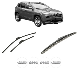 Set 3 stergatoare JEEP CHEROKEE (KL) din 2013-2018, pentru parbriz si luneta fata si spate auto, Bosch Twin-Aerotwin Retrofit, din cauciuc siliconat rezistent, 4 Stickere Auto JEEP - Img 2